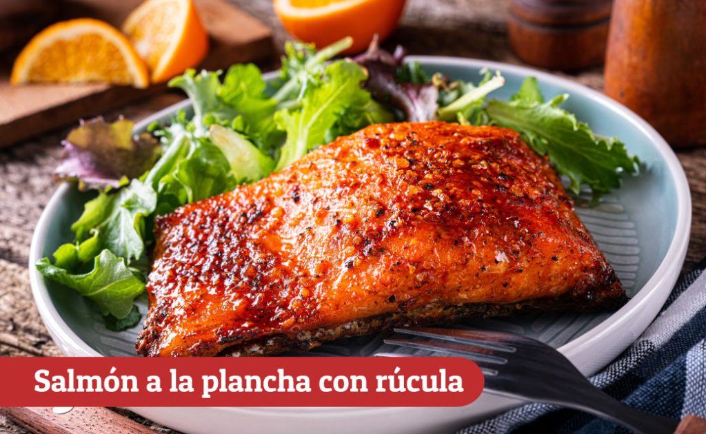 Salmón a la plancha con rúcula