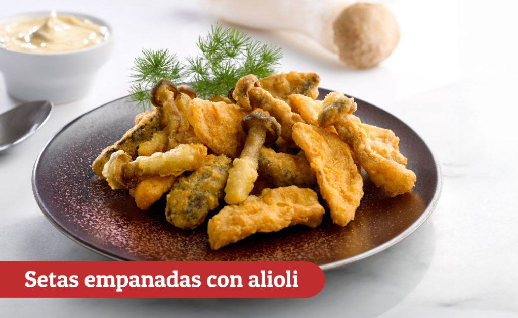 Setas empanadas con alioli