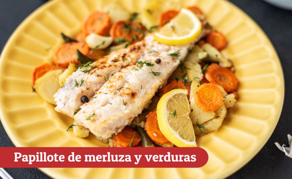 Papillote de merluza y verduras